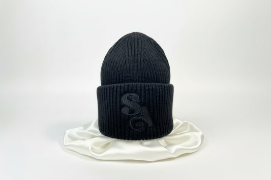 Black Bamboo Silk lined Wool Beanie